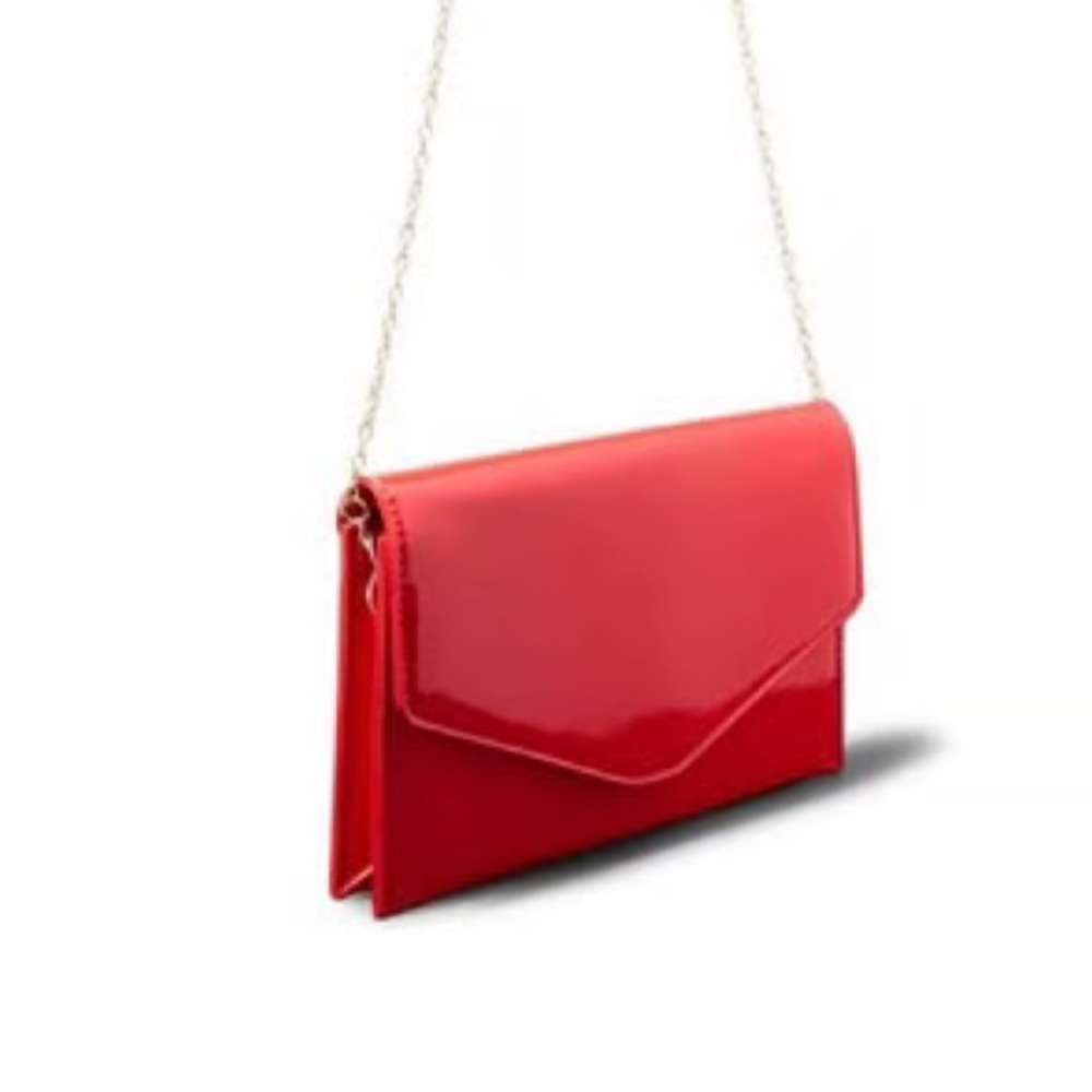 Steve Madden Bworldly Red Patent Leather Clutch with Chain Strap